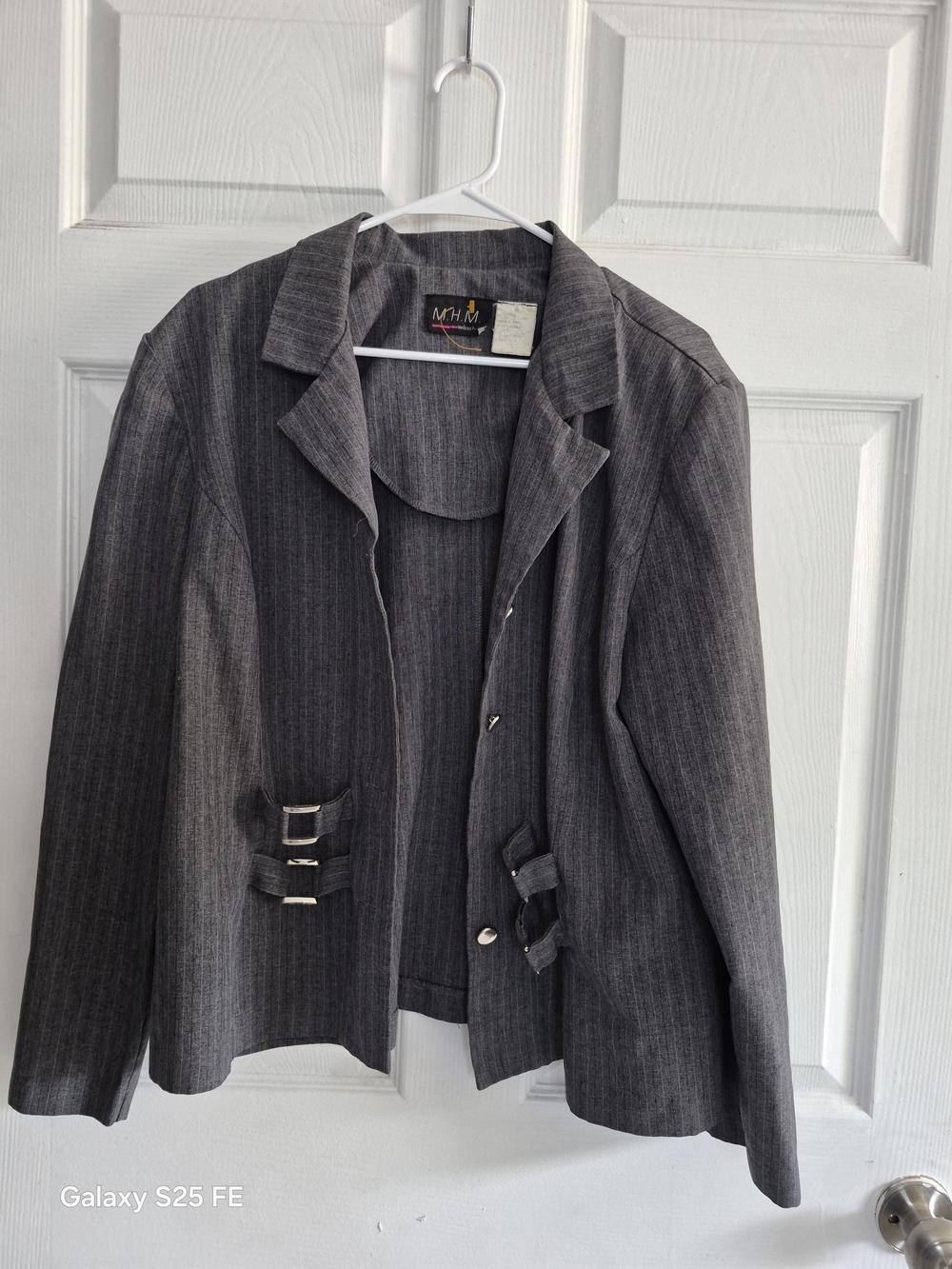 (S)H&M Women's Charcoal Pinstripe Blazer with Buckle Accents